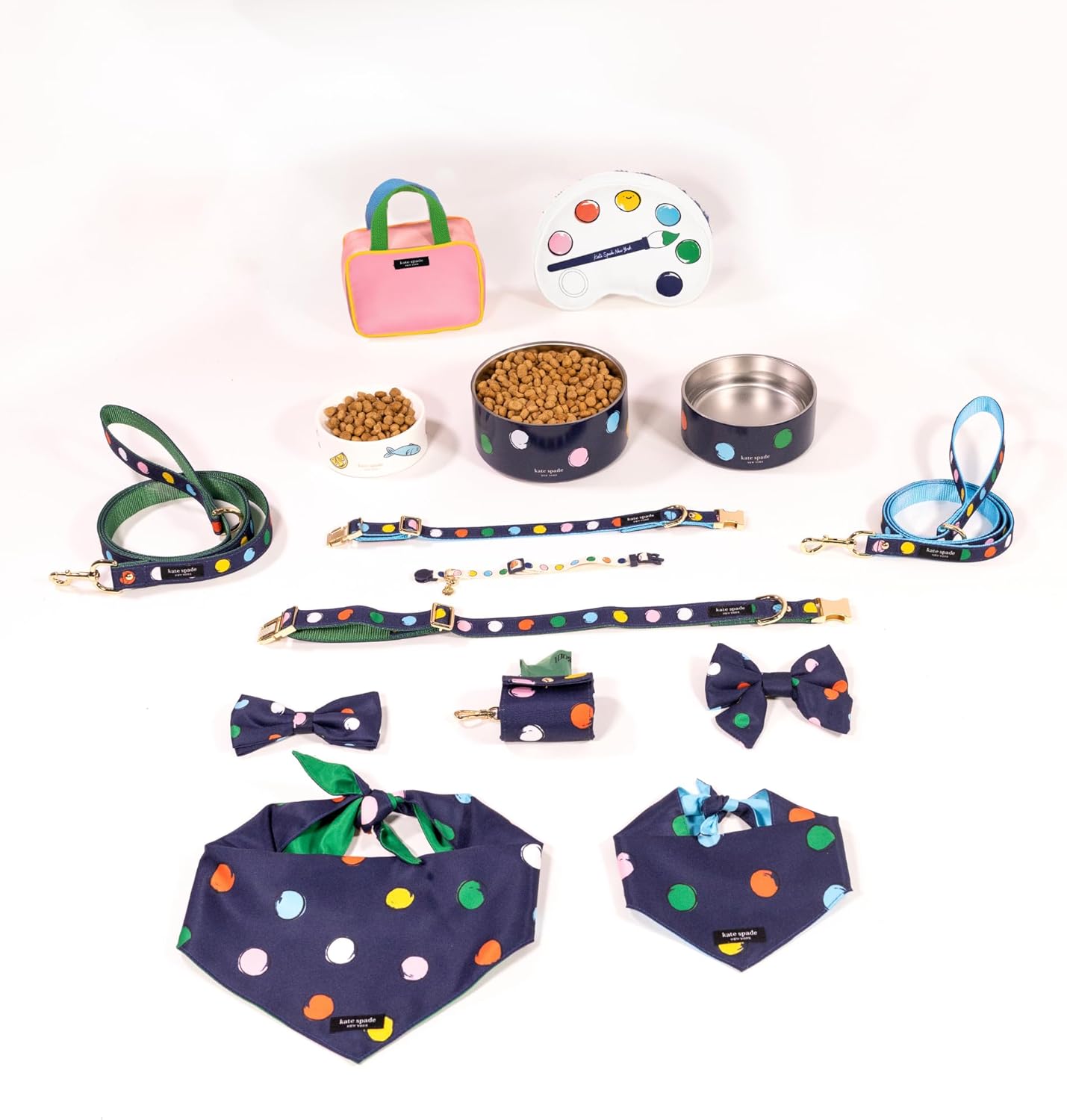 Stylish dog wearing Kate Spade collar and bow tie