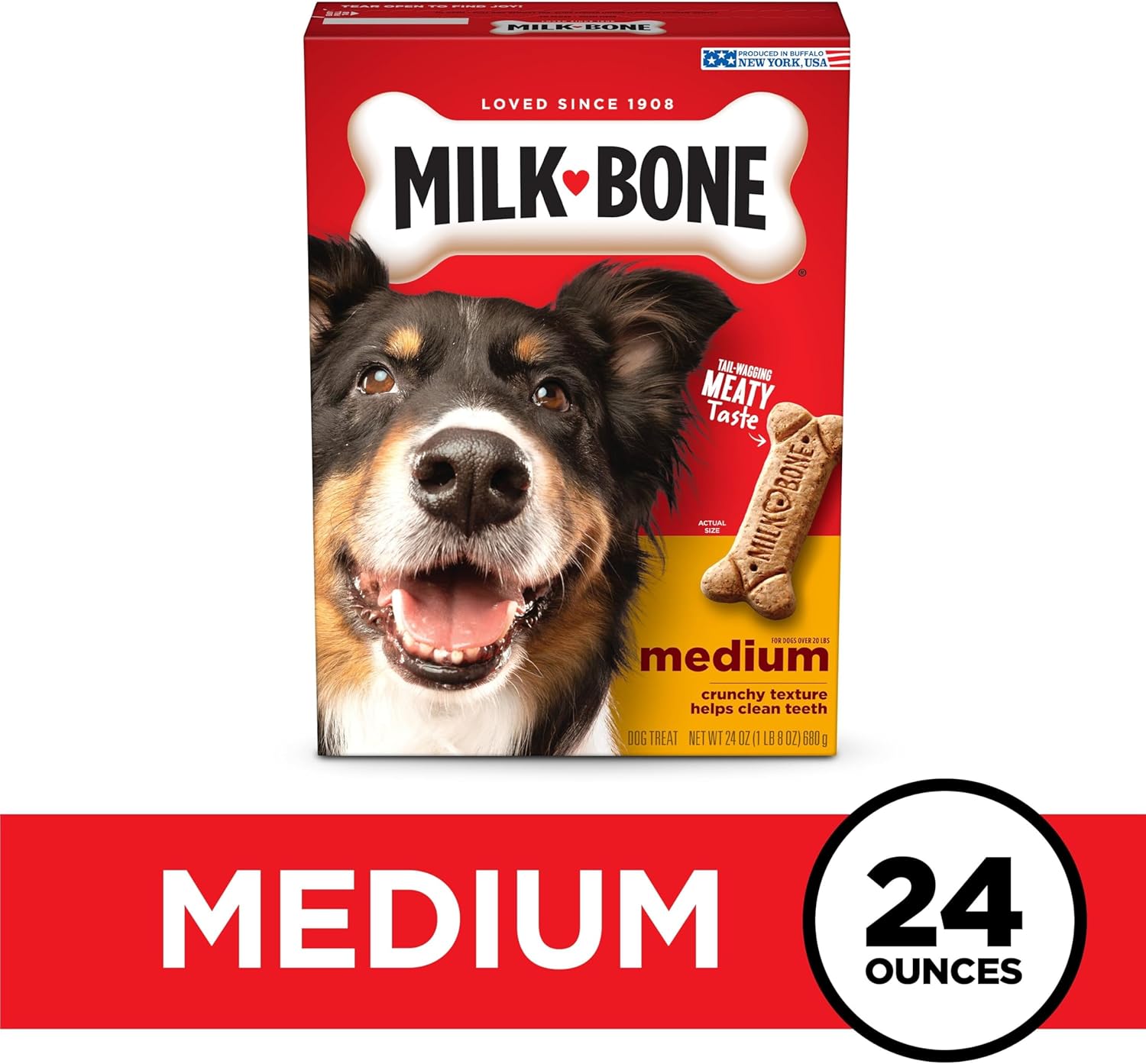 Dog getting a Milk-Bone biscuit for being cute