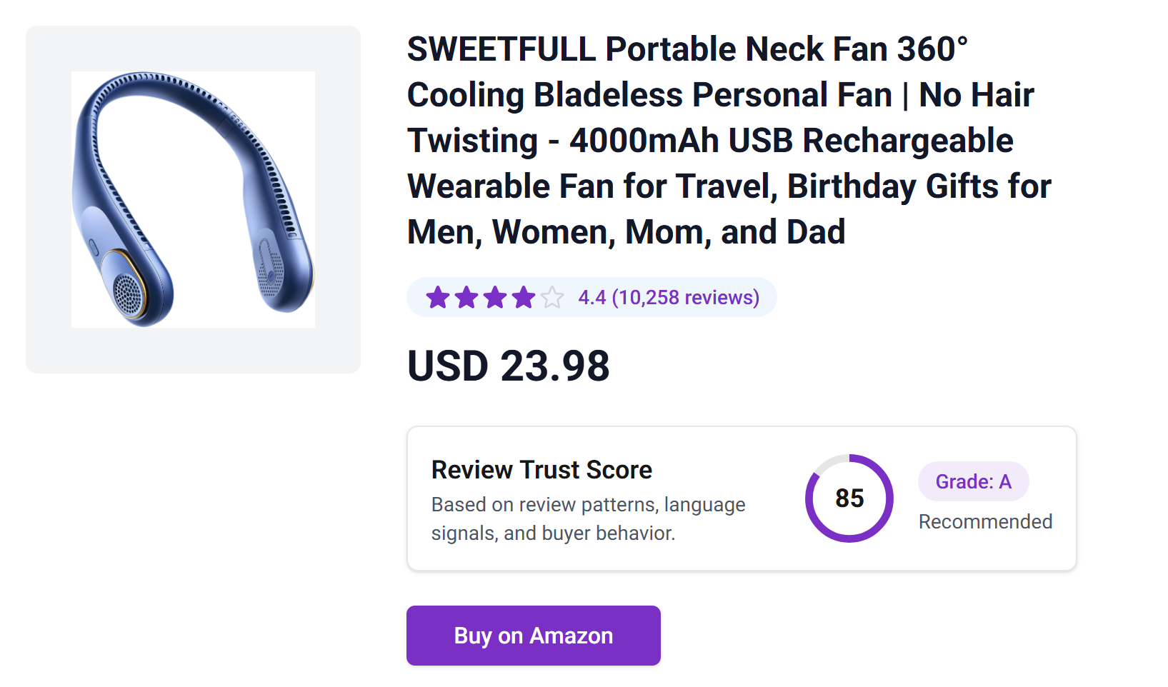 SWEETFULL Portable Neck Fan